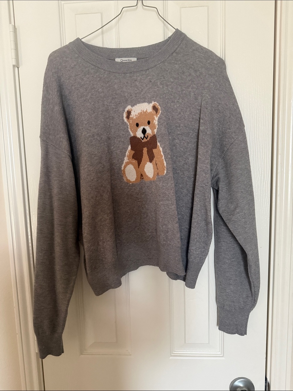 Gray Teddy Bear Crewneck Sweater